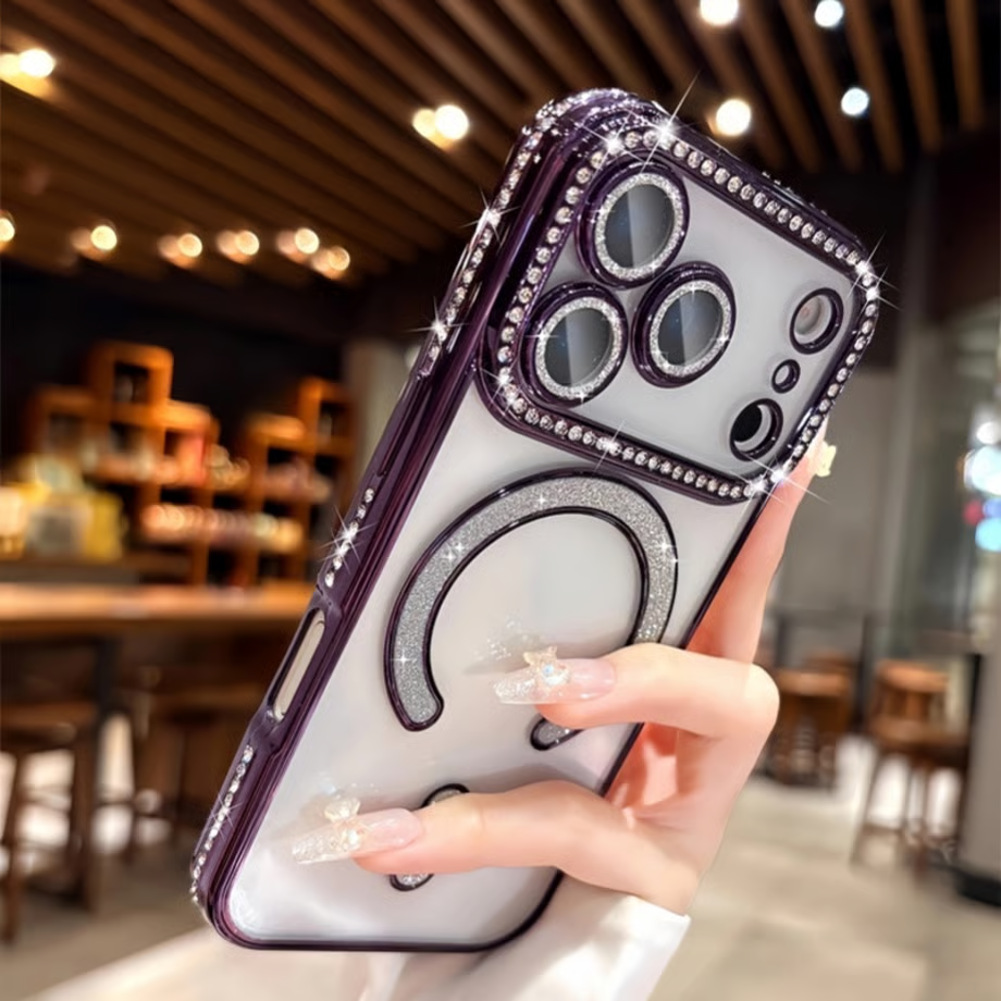 クリア iphone17pro/16pro ケース ストーンデコ マグセーフケース キラキラ GETCASE