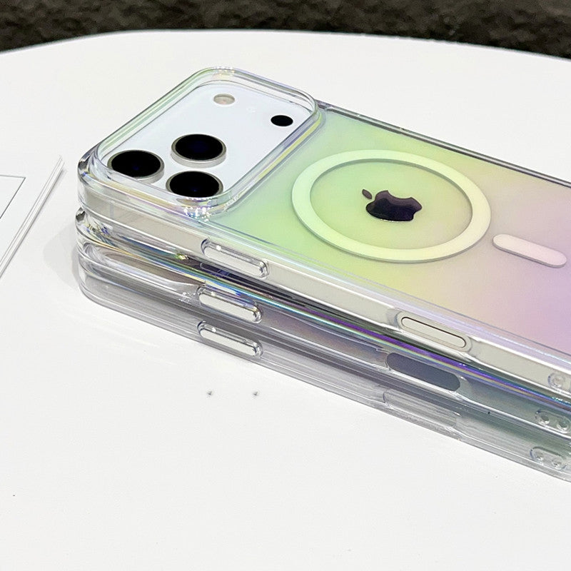 iphone17pro/17promax ガラスケース オーロラ magsafeケース 黄ばまない クリアケース GUESTCASE