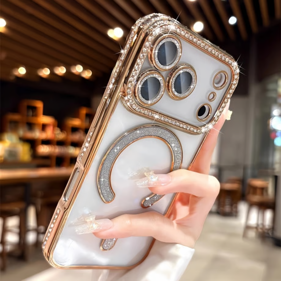 クリア iphone17pro/16pro ケース ストーンデコ マグセーフケース キラキラ