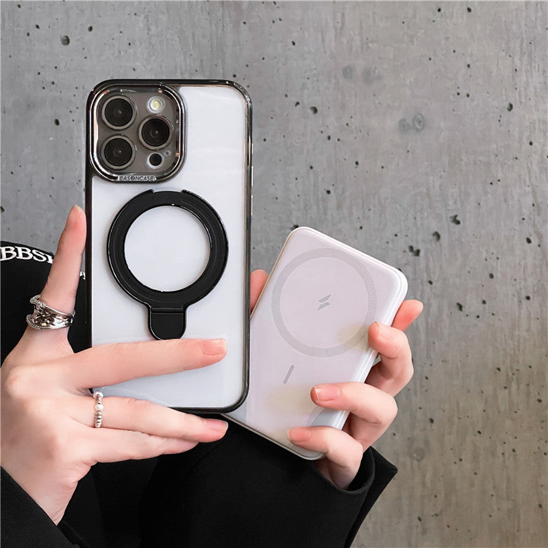 クリア iphone16/16pro ケース 薄い スタンド付き カメラ保護 magsafeケース GETCASE ブラック iPhone16