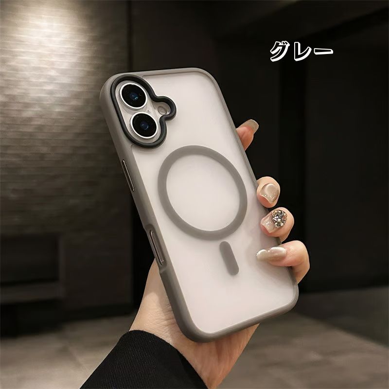 サラサラ感iPhone半透明ケース 滑り止め指紋防止 シンプルiPhoneクリアケース マグセーフ充電 GETCASE グレー iphone16