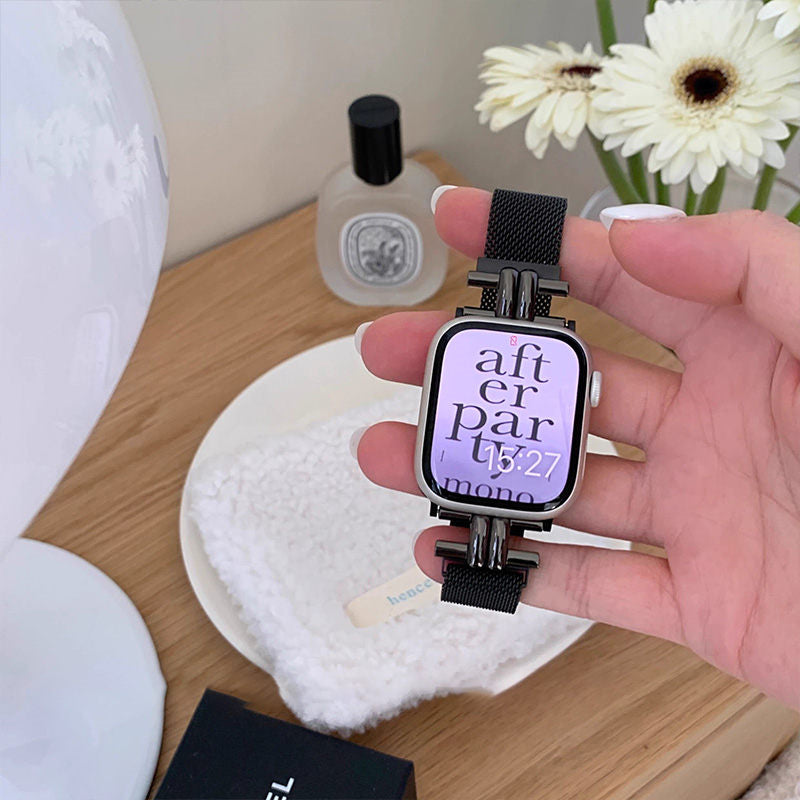 apple watchバンド 蒸れない ステンレス アップルウォッチバンド マグネット GETCASE ブラック 38/40/41/42(Series10)mm