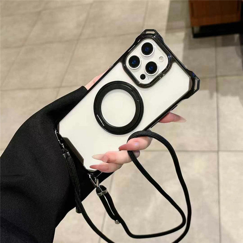 iphone17/16 ショルダーケース ステルスタンド付き magsafeケース 透明 GUESTCASE ブラック iPhone16