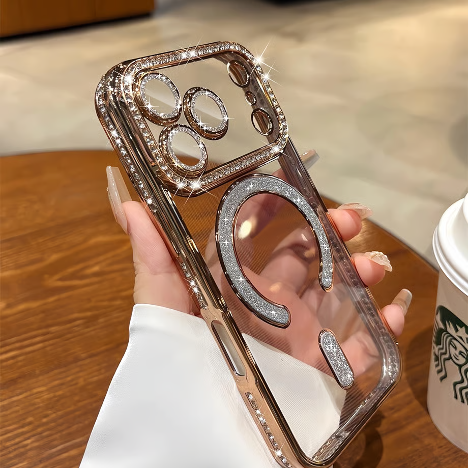 クリア iphone17pro/16pro ケース ストーンデコ マグセーフケース キラキラ GETCASE
