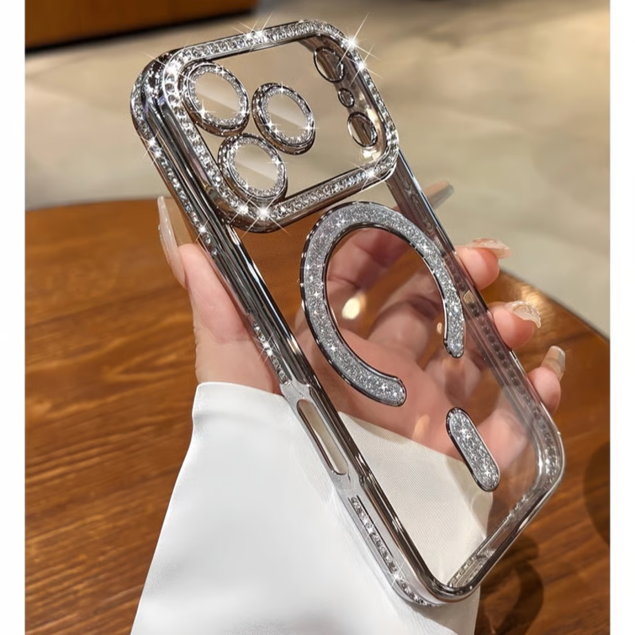 クリア iphone17pro/16pro ケース ストーンデコ マグセーフケース キラキラ GETCASE