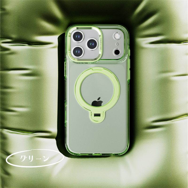 iphone17/17promaxケース クリア 360度回転スタンド magsafeケース GUESTCASE グリーン iPhone17