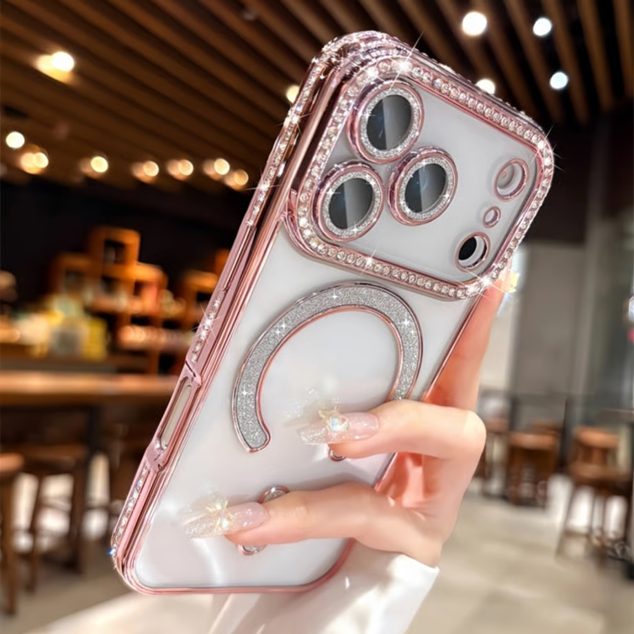 クリア iphone17pro/16pro ケース ストーンデコ マグセーフケース キラキラ