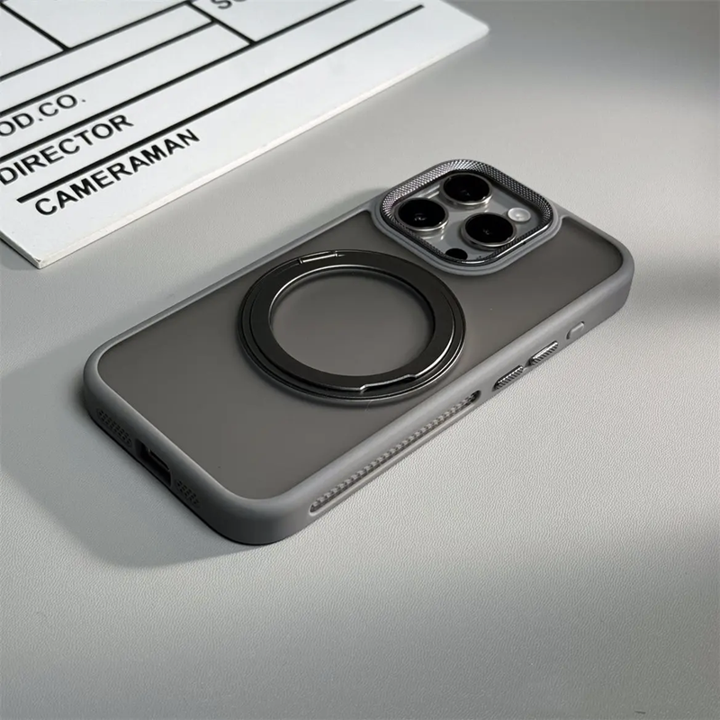 隠しスタンド付き iphone17/16 ケース マット 指紋・汚れつかない おしゃれ GUESTCASE グレー iPhone16