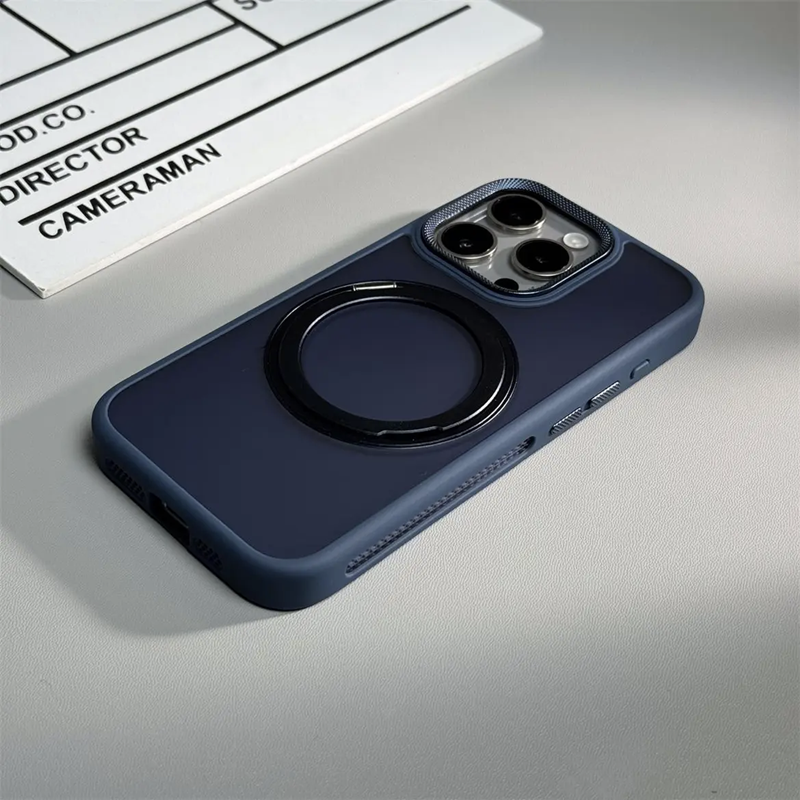 隠しスタンド付き iphone17/16 ケース マット 指紋・汚れつかない おしゃれ GUESTCASE ダークブルー iPhone16
