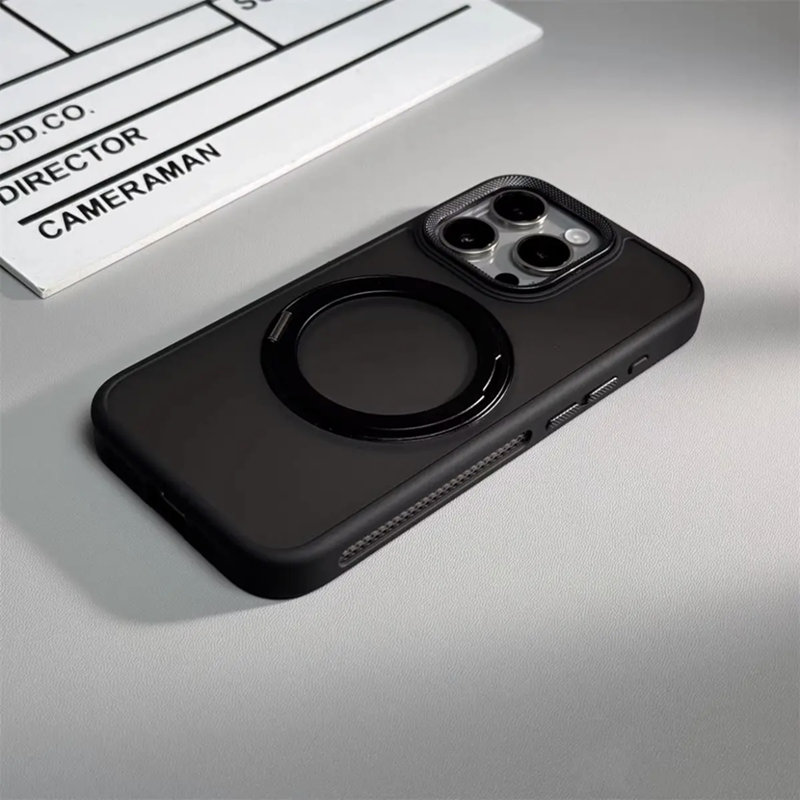 隠しスタンド付き iphone17/16 ケース マット 指紋・汚れつかない おしゃれ GUESTCASE ブラック iPhone16
