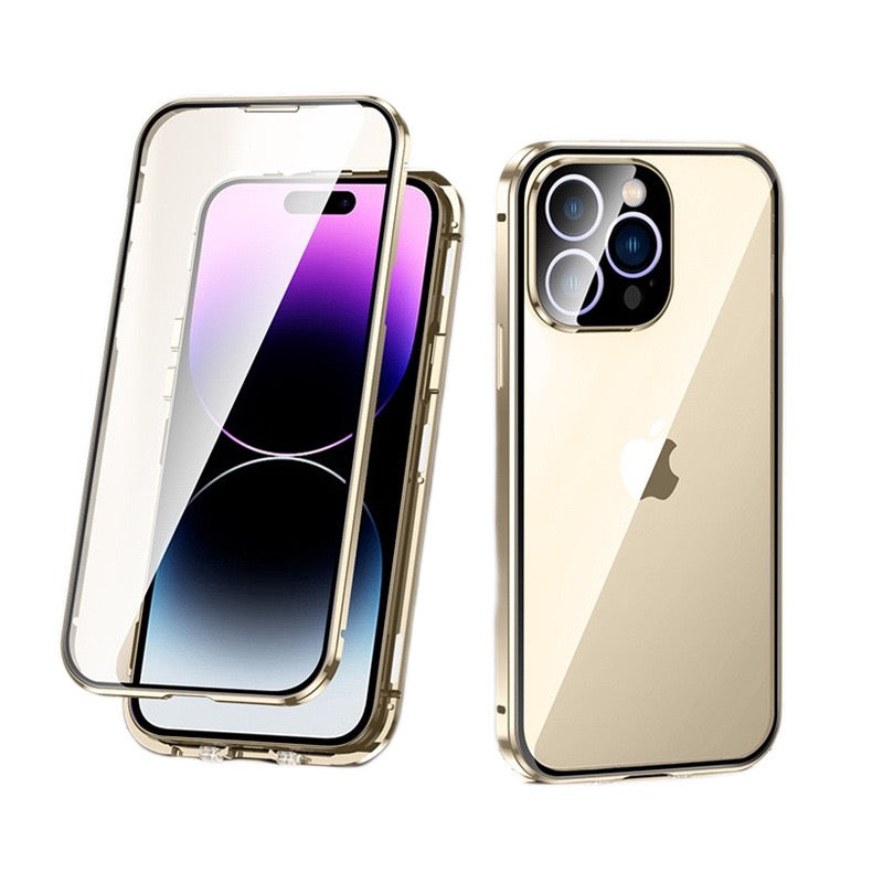 全面保護 iphoneケース フルカバー クリア 覗き見防止 薄型 両面ガラスケース GUESTCASE ゴールド iPhone16