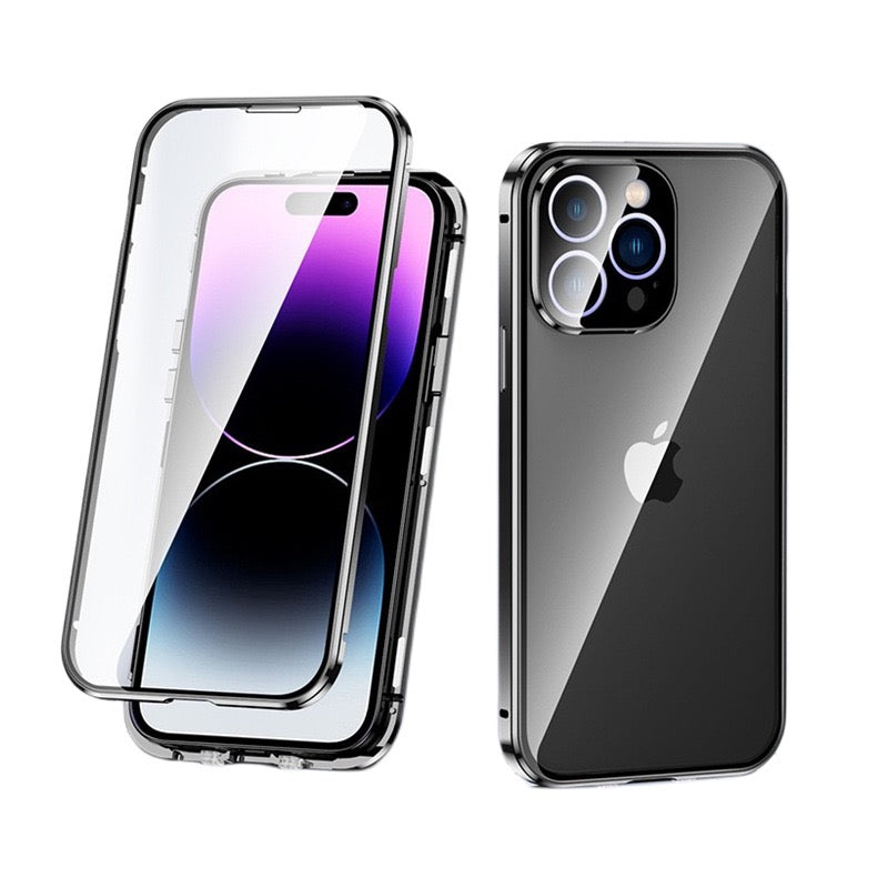 全面保護 iphoneケース フルカバー クリア 覗き見防止 薄型 両面ガラスケース GUESTCASE ブラック iPhone16