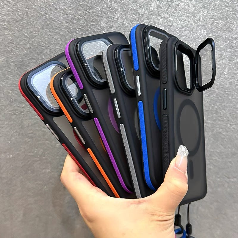 ストラップ付き マットクリアiPhoneケース カメラ保護 隠しスタンド magsafeケース GUESTCASE