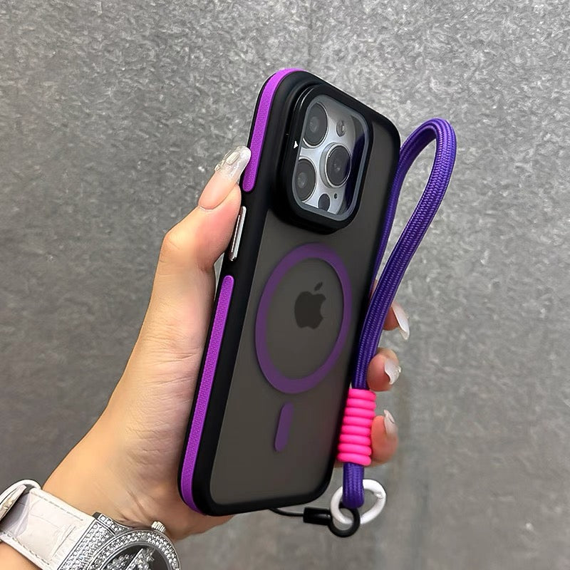 ストラップ付き マットクリアiPhoneケース カメラ保護 隠しスタンド magsafeケース GUESTCASE