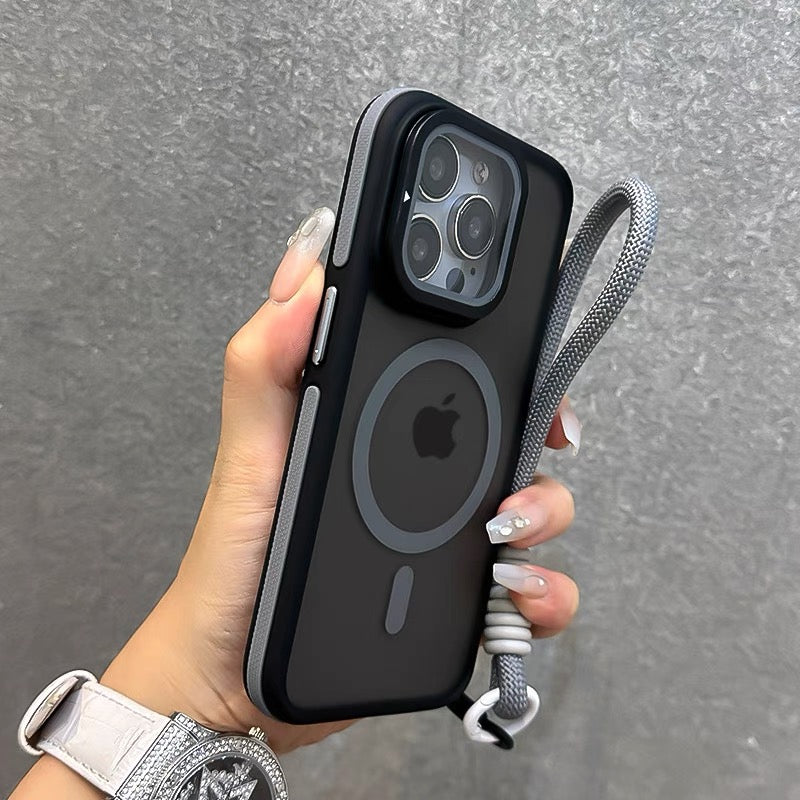 ストラップ付き マットクリアiPhoneケース カメラ保護 隠しスタンド magsafeケース GUESTCASE グレー iPhone16