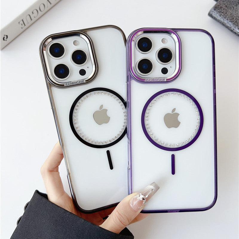 magsafeケース クリア iphone16pro/15/14 ケース ストーンデコ ハードケース GETCASE