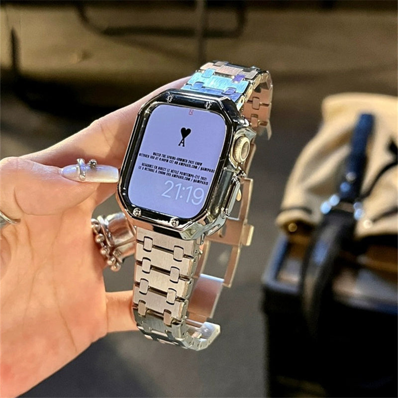 アップルウォッチバンド おしゃれ 男女兼用 ステンレスバンド 人気「apple watchカバー付き」 GETCASE シルバー 38mm ①