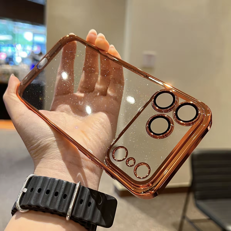 iphone用キラキラと輝く星のようなケース かわいい 黄ばみにくいトレンドのiPhoneクリアケース 我的商店 オレンジ iPhone17