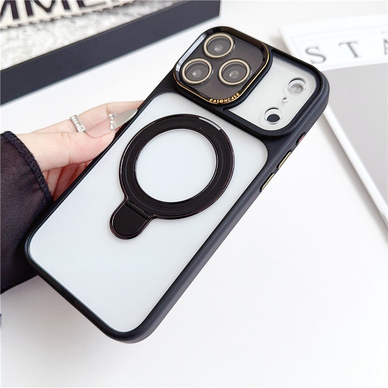 隠れスタンドiPhone17/17pro クリアケース カメラ保護 かわいい黄ばみにくいアイフォン透明カバー GETCASE ブラック iPhone17