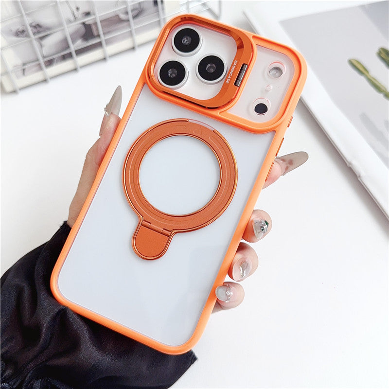 iphone17/17pro ケース スタンド 付き iphone16pro/15 クリアケース magsafe対応 GETCASE オレンジ iPhone17