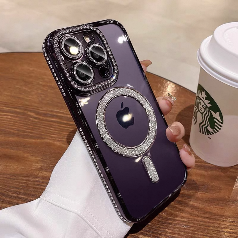 クリア iphone16/16pro ケース ストーンデコ マグセーフケース キラキラ