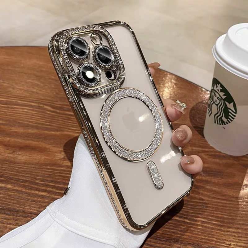 クリア iphone16/16pro ケース ストーンデコ マグセーフケース キラキラ