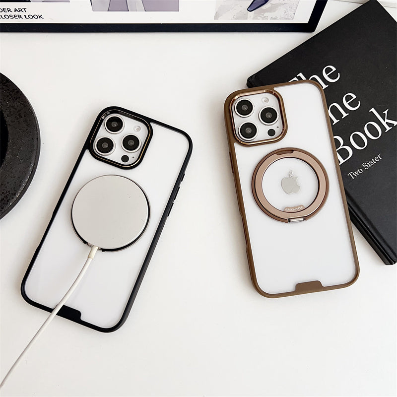 magicスタンドiPhoneクリアケース 人気 衝撃に強いiPhoneケース チタニウム iPhone16色に合う透明ケース 我的商店