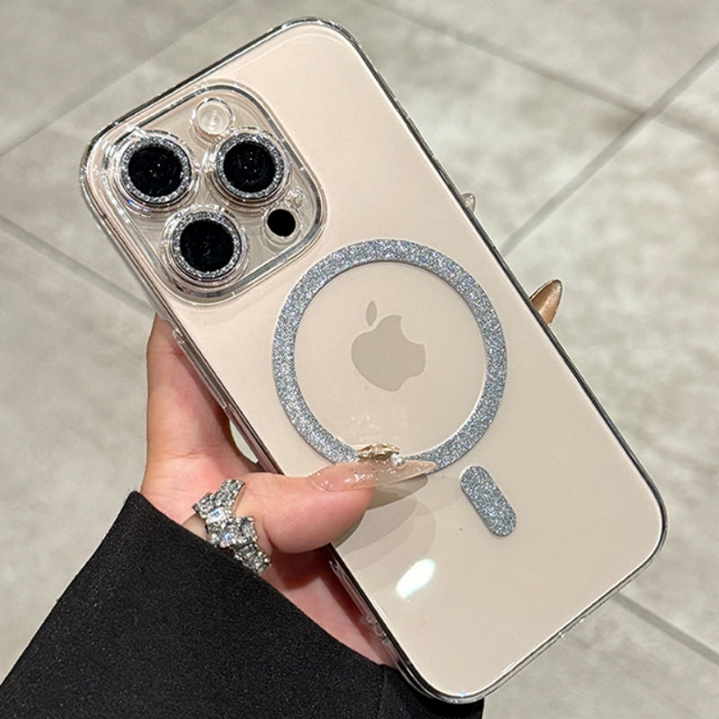 クリア iphoneケース キラキラ magsafeケース 可愛い カメラ保護フィルム付き GUESTCASE