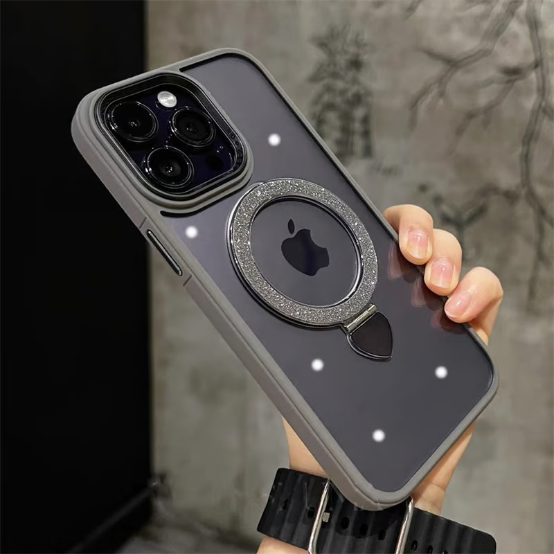 iphoneクリアケース キラキラスタンド付き magsafeケース おしゃれ