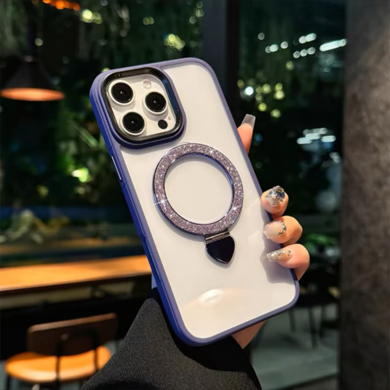 iphoneクリアケース キラキラスタンド付き magsafeケース おしゃれ