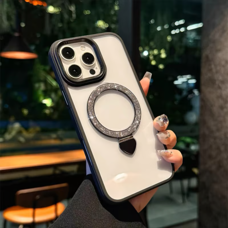 iphoneクリアケース キラキラスタンド付き magsafeケース おしゃれ