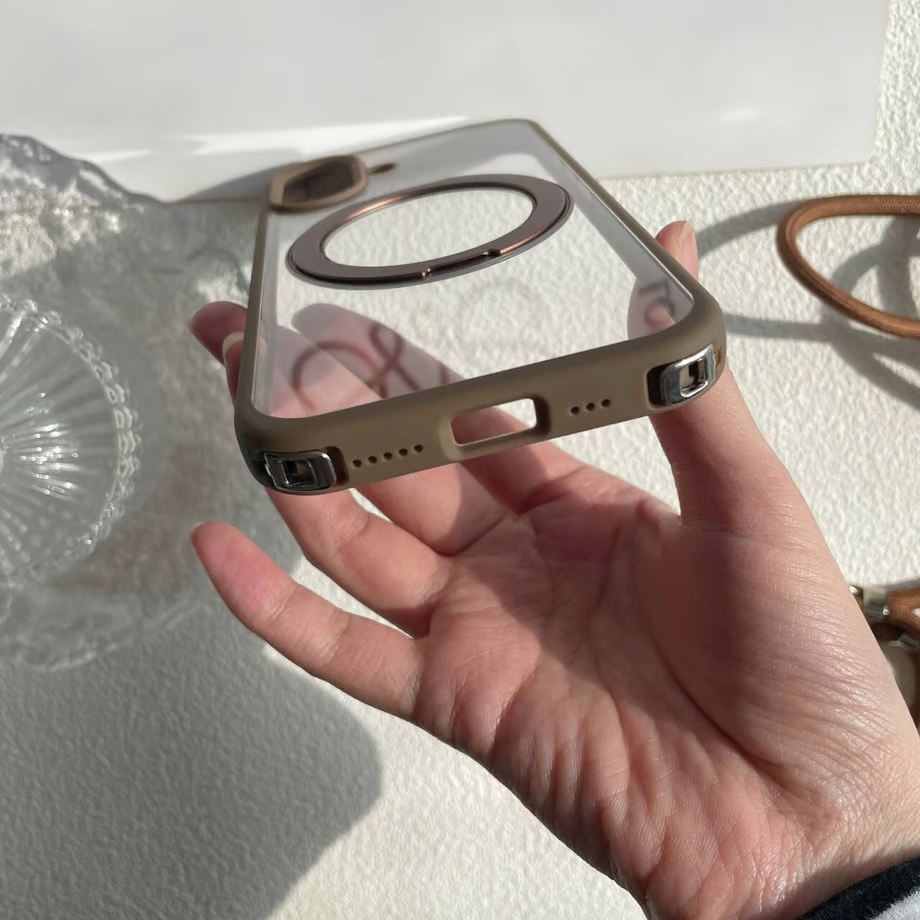 隠れストラップホルダー付きiPhoneケース マグスタンドiPhone透明ケース magsafe対応