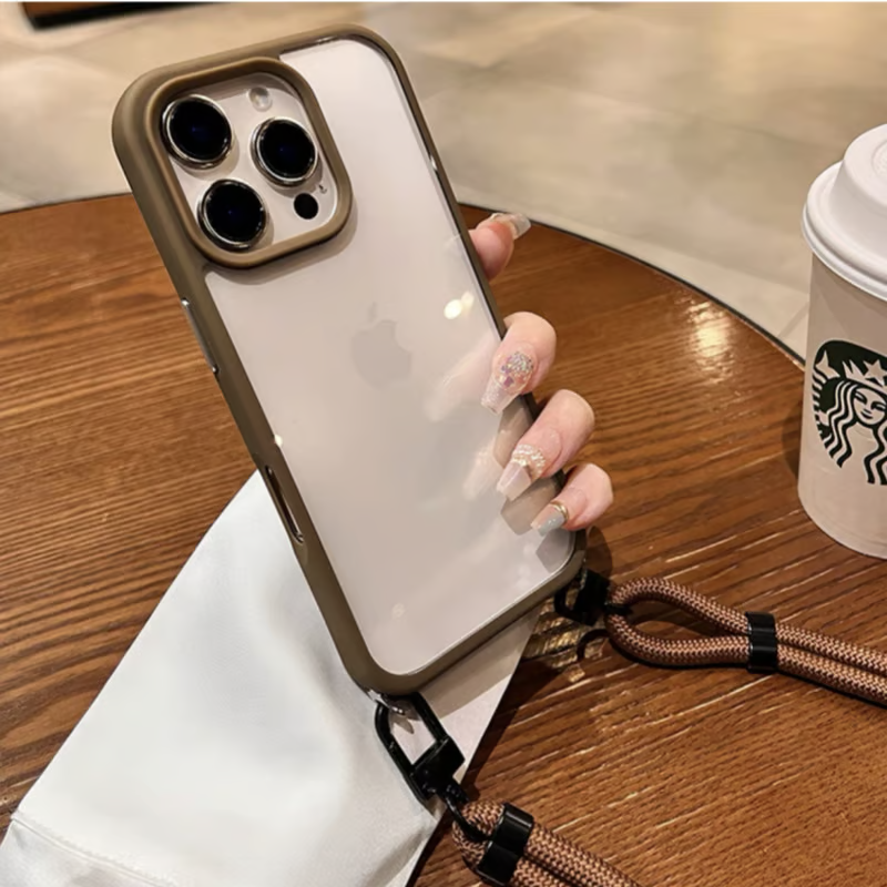 隠しストラップホール付き iphone ショルダーケース クリア 黄ばみにくい GUESTCASE デザートチタニウム iPhone16