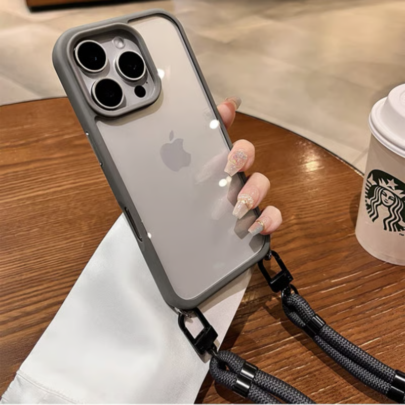 隠しストラップホール付き iphone ショルダーケース クリア 黄ばみにくい GUESTCASE ナチュラルチタニウム iPhone16