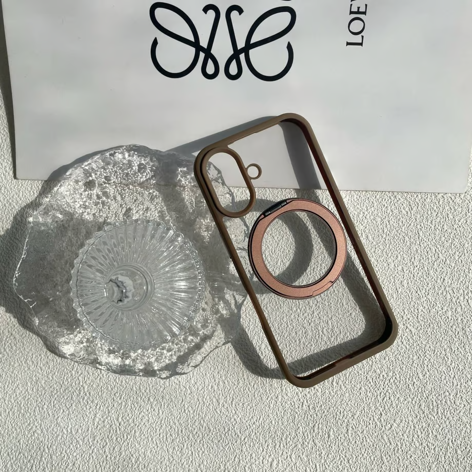 iPhone case with hidden strap holder, mag stand iPhone transparent case, magsafe compatible