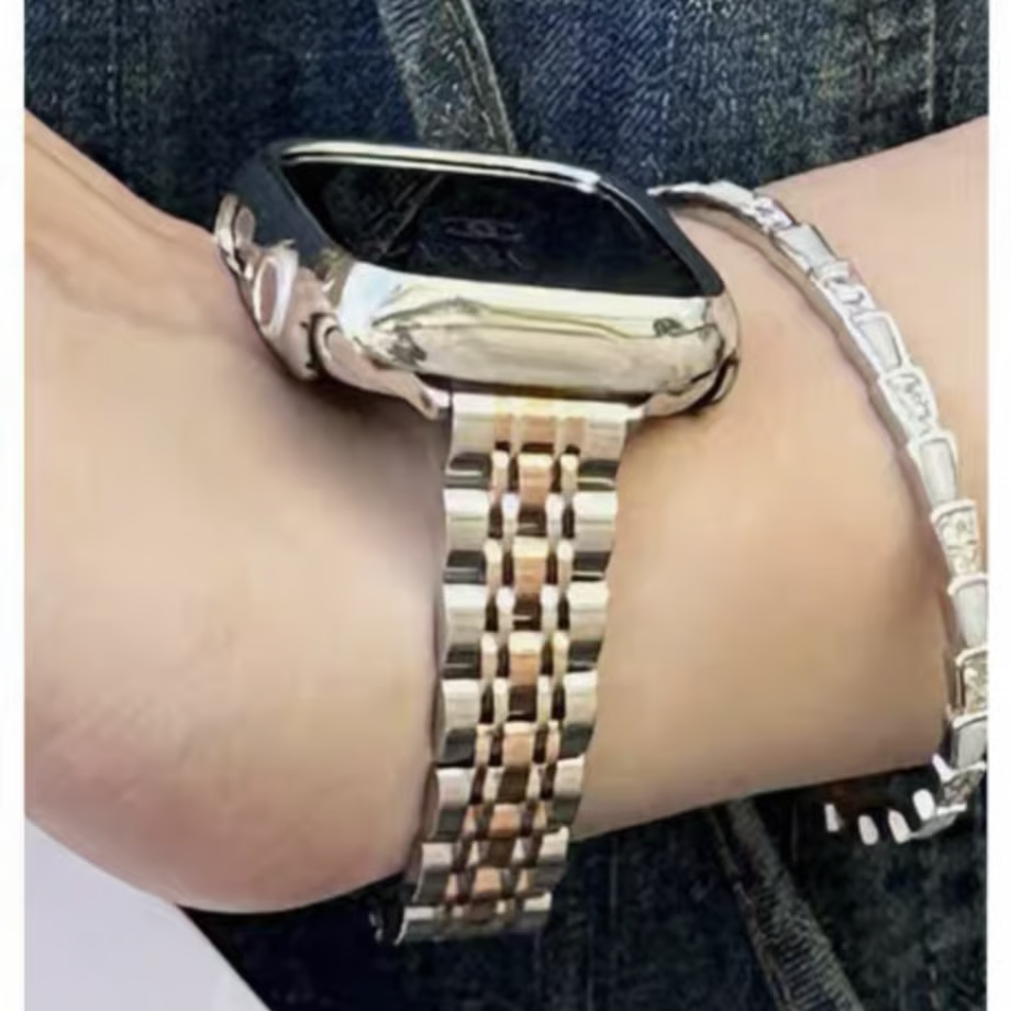 「 apple watchケース付き」ステンレス アップルウォッチバンド 人気 女性 apple watch se/10 バンド おすすめ GUESTCASE シルバー&ピンクゴールド 38mm