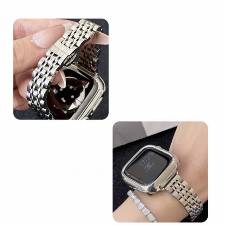 「 apple watchケース付き」ステンレス アップルウォッチバンド 人気 女性 apple watch se/10 バンド おすすめ GUESTCASE