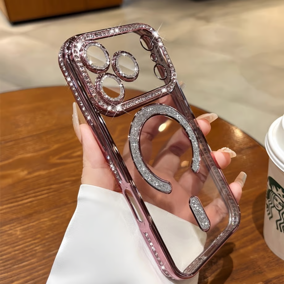 クリア iphone17pro/16pro ケース ストーンデコ マグセーフケース キラキラ GETCASE