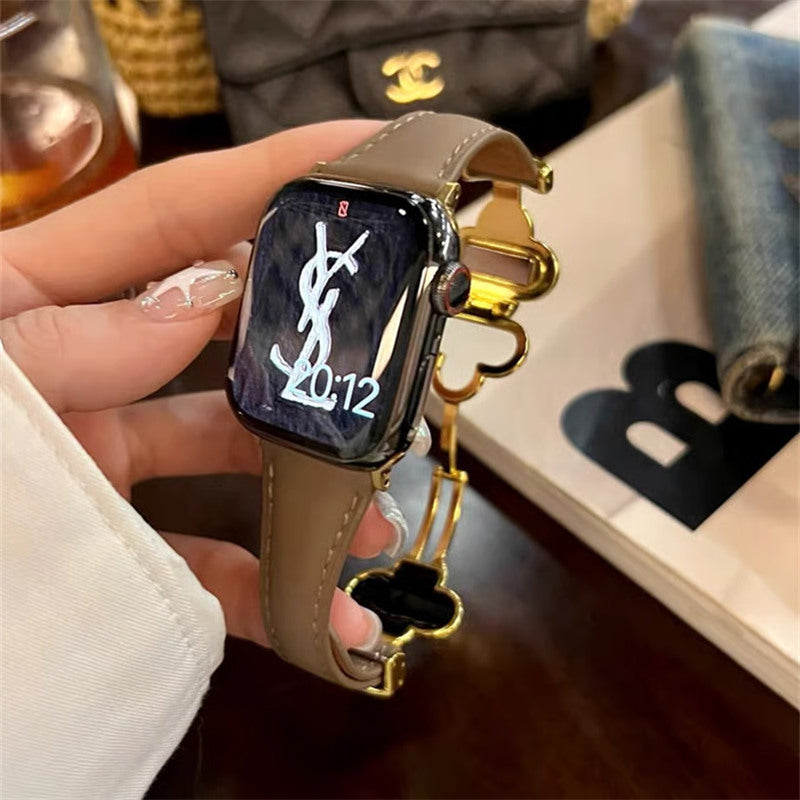 アップル ウォッチ レザー バンド 四葉のクローバー apple watch Series11/SE3対応 バンド かわいい 女性