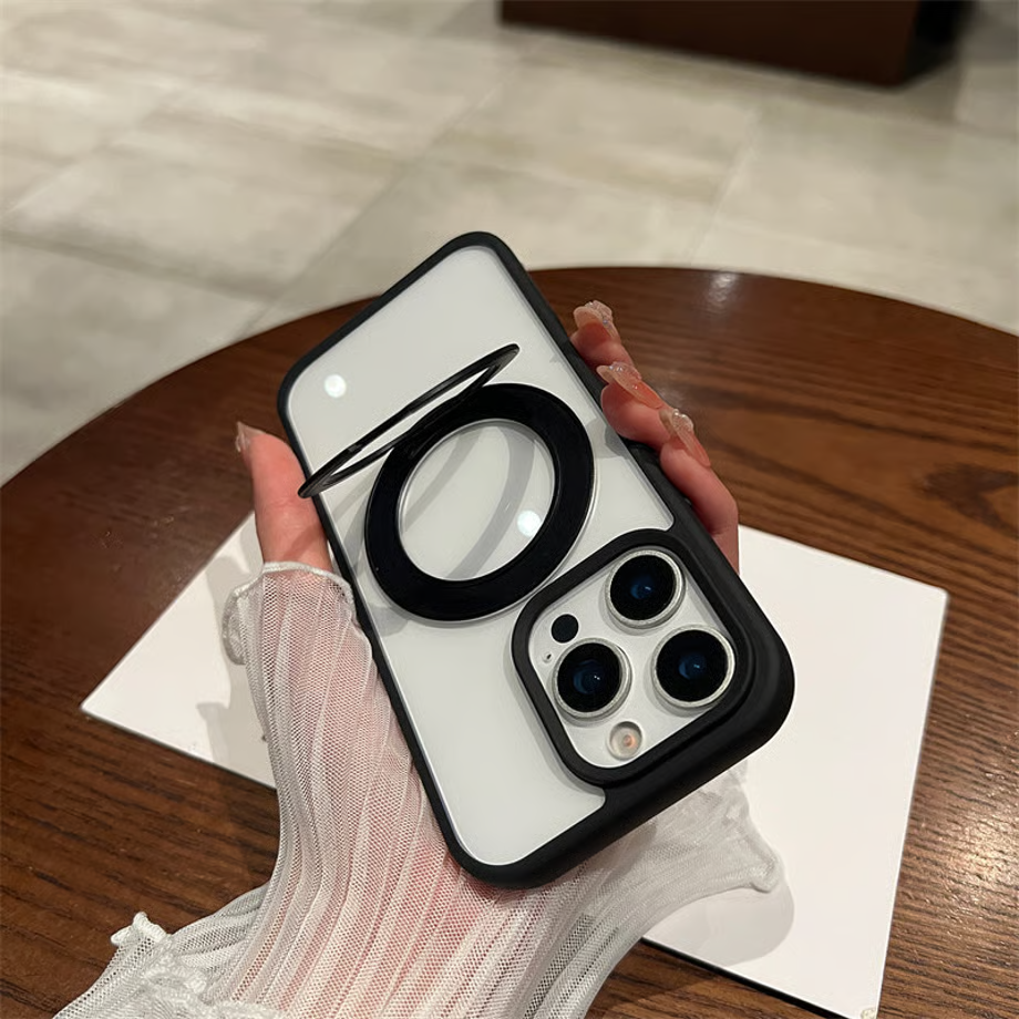 隠れストラップホルダー付きiPhone17/17proケース マグスタンドiPhone透明ケース magsafe対応