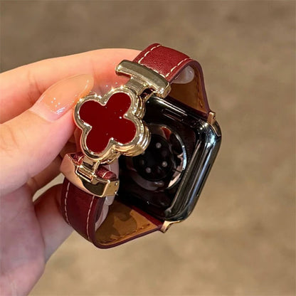 アップル ウォッチ レザー バンド 四葉のクローバー apple watch Series11/SE3対応 バンド かわいい 女性 guestcase ワイン＆ワイン 38/40/41/42(Series10/11)mm