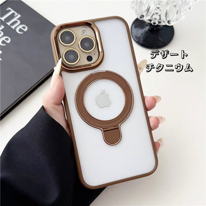 隠れスタンドiPhoneクリアケース カメラ保護 かわいい黄ばみにくいアイフォン透明カバー GETCASE デザートチタニウム iPhone16