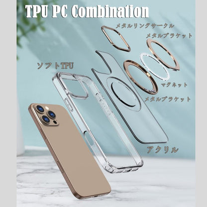 耐衝撃に最強なiPhoneマグスタンドプラスクリアケース カメラフチ高いiPhone透明ケース マグセーフ磁石内臓 我的商店