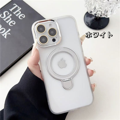 隠れスタンドiPhoneクリアケース カメラ保護 かわいい黄ばみにくいアイフォン透明カバー GETCASE ホワイト iPhone16