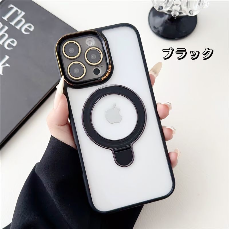 隠れスタンドiPhoneクリアケース カメラ保護 かわいい黄ばみにくいアイフォン透明カバー GETCASE ブラック iPhone16