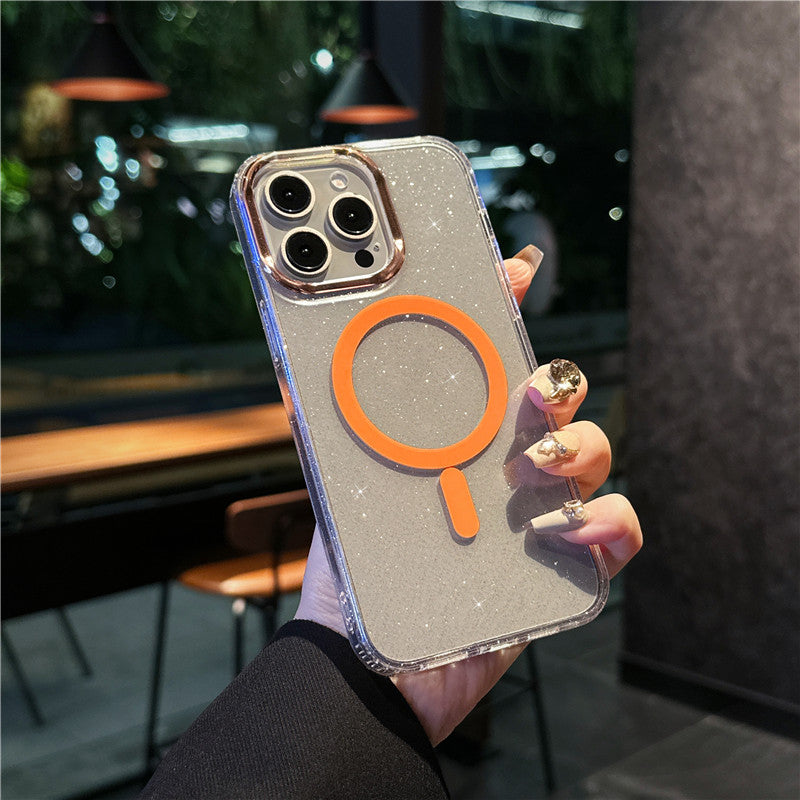 キラキラ iphoneクリアケース ラメ入り magsafe対応ケース iphone13~17シリーズ対応 guestcase オレンジ iPhone17