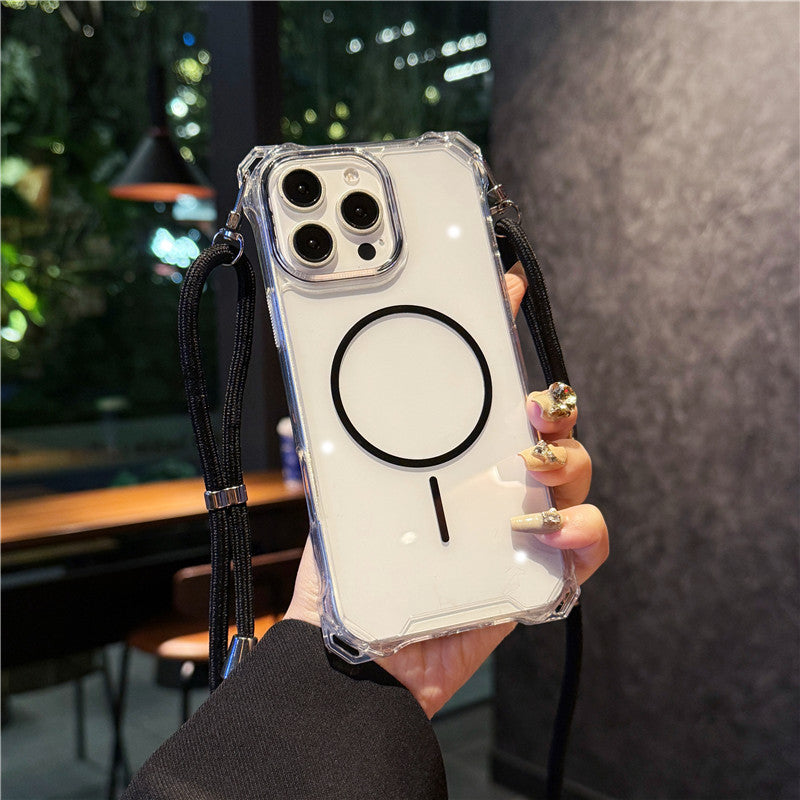 ショルダーiphoneクリアケース 耐衝撃 magsafeケース 斜めがけ GUESTCASE ブラック iPhone16