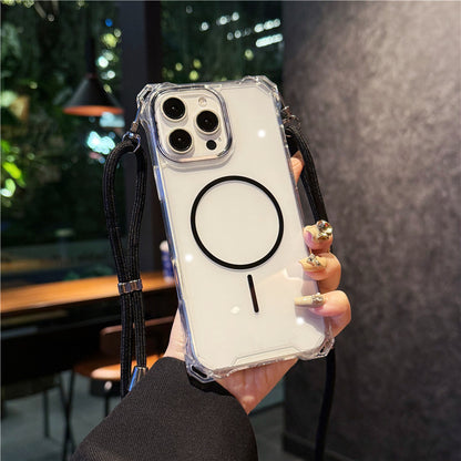 ショルダーiphoneクリアケース 耐衝撃 magsafeケース 斜めがけ GUESTCASE ブラック iPhone16