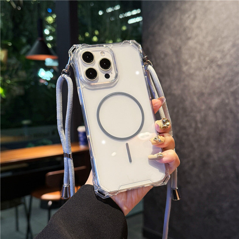 ショルダーiphoneクリアケース 耐衝撃 magsafeケース 斜めがけ GUESTCASE ブルー iPhone16