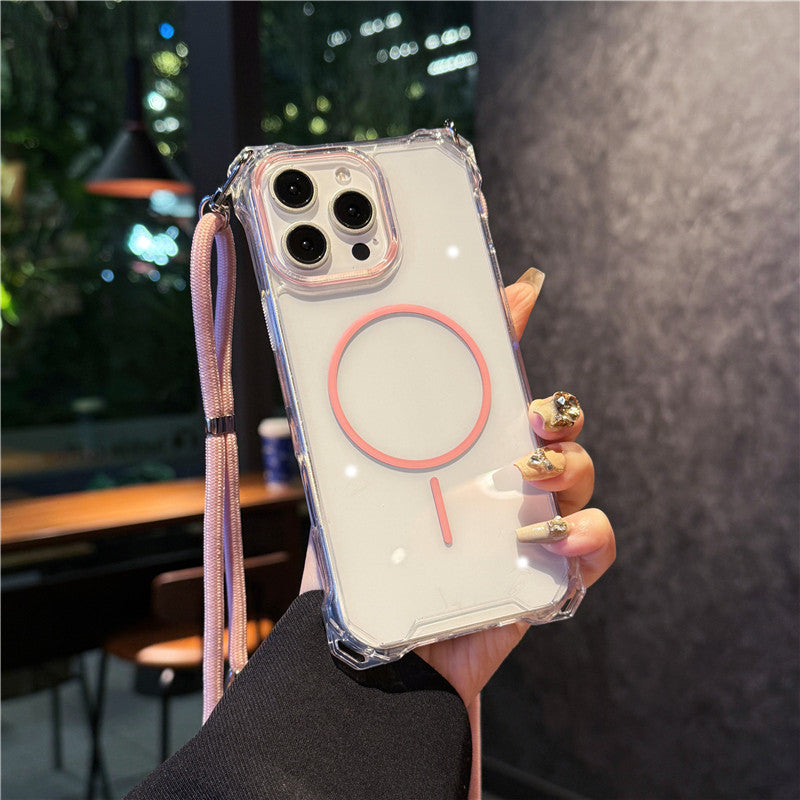 ショルダーiphoneクリアケース 耐衝撃 magsafeケース 斜めがけ GUESTCASE ピンク iPhone16